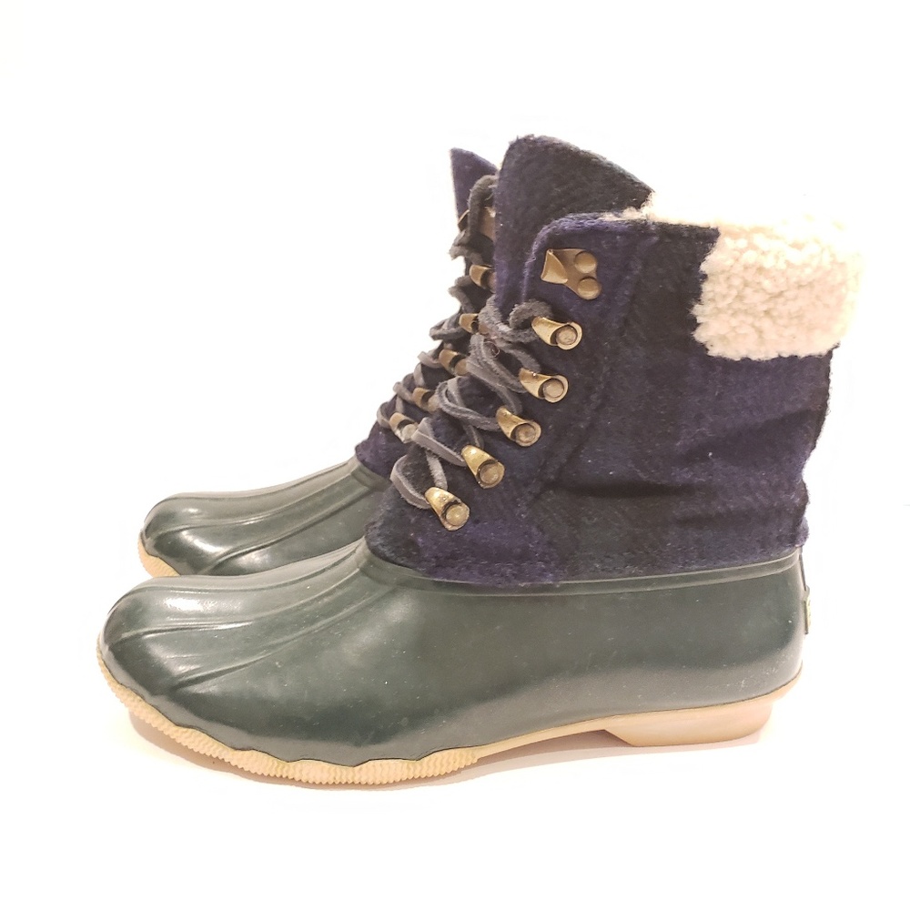 J. Crew womens's Sperry duck boots size 9 plaid boots blackwatch shearling